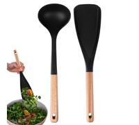 Silicone Cooking Spoons, Wooden Handle Spatula, Cooking Tool with Smooth Edges, Ideal Scooping, Flipping, Holding, and Stirring, Perfect for Everyday Kitchen Use