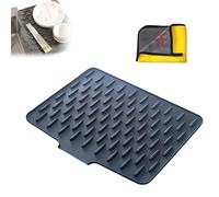 Silicone Dish Drying Mat, No-Spill Silicone Worktop Saver, for Kitchen Counter, Sink, Table, Refrigerator, Multifunctional Foldable Silicone Drainage Mat (Black)