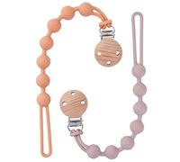 Silicone Dummy Clip for Baby Boys and Girls, One Piece Pacifier Clips, Wooden Soother Clips Design, Fits Most Pacifiers and Teething Toys, 2 Pack (Muted+Dusty Lilac)