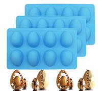 Silicone Egg Molds for Baking, 3 Pack 24 Cavity Easter Egg Shaped Silicone Mold, Non-Stick Flexible Chocolate Mold, DIY Baking Supplies for Chocolate, Cake, Jello, Candy Making (Blue)