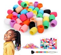 Silicone Hair Beads, 50pcs Soft Colorful Mini Hair Beads for Braids, 5/9mm Mixed Colors Pony Beads with Elastic Rubber Bands and Plastic Quick Beaders for Kids Girls Women Hair Accessories(Small Set)