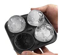 Silicone Ice Ball Mold - Soccer Shape Cold Block Template, Ball Ice Mold with Easy-Release Base, Whiskey Sphere Maker with Spill-Proof Lid, 4-Cavity Flexible Tray, for Cocktails Drinks Refrigerator