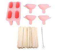 Silicone Ice Cream Form | 4 Cavity DIY Popsicle Maker with 50 Sticks | Portable & Easy Release for Homemade Ice Pops/Sorbet/Juice | Household Kitchen Tool (Pink)