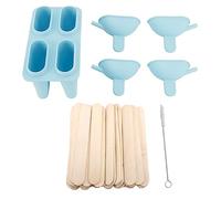 Silicone Ice Cream Form | 4 Cavity DIY Popsicle Maker with 50 Sticks | Portable & Easy Release for Homemade Ice Pops/Sorbet/Juice | Household Kitchen Tool (Blue)