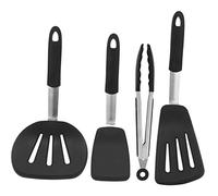 Silicone Kitchen Utensil Set 4Pcs | Heat Tolerant Up to 446°F for Non - Stick Pans | Spatula, Slotted Turner & Food Tongs | Dishwasher Safe with Hanging Holes for Easy Storage