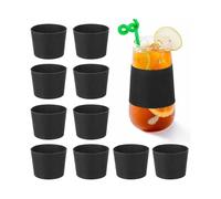 Silicone Nonslip Coffee Cup Sleeve,10pcs Reusable Glass Bottle Mug Cup Sleeve Protector Cover Anti Scald Cover Sleeve (black)
