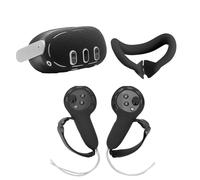 Silicone Protective Cover Set for Meta Quest 3, Front Shell Headset Cover + VR Face Cover + Touch Controller Grip Covers Replacement VR Accessories (Black)