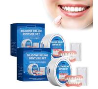 Silicone Reline Denture Set, Upper and Lower Dentures with Gutta-Percha for Men and Women, Complete Teeth Veneer Kit(2pcs)