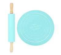 Silicone Rolling Pin & Non - Stick Kneading Mat Set | Beech Wood Handle for Smooth Dough | Baking Tools for Cookies/Pasta/Pizza | Large Pastry Mat (Blue)