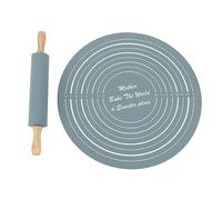 Silicone Rolling Pin & Pastry Mat Set | Non - Stick, Stops Dough Sticking | Large Kneading Pad for Cookies/Breads/Pizza | Beech Handle, Easy to Wash (Gris)
