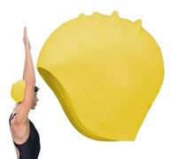 Silicone Swim Cap with Ear Protector - Size Fits All Unisex Waterproof - Large Deep Diving Cap For Long Hair Women Men - Reusable Soft Bathing Hat