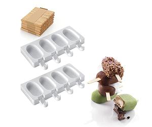 silikomart | GEL01M Set de moldes de silicona para helado MINI CLASSIC, antiadherente, 4 cavidades, Pack de 2 moldes + 50 palitos de madera, Easy Ice Cream, 73 x 38 h 18 mm, Made in Italy