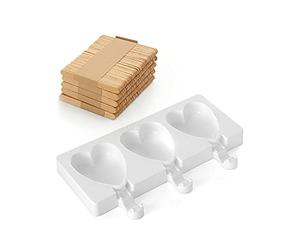 Silikomart | GEL03M Molde de Helado de Silicona Mini Heart-IC, Antiadherente, 3 Corazones de Helado, Pack de 1 Molde + 50 palitos de Madera, Easy Ice Cream, 67 x 55 mm, h 18 mm, Made in Italy