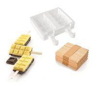 silikomart | Juego de 3 Kit Moldes de Silicona para Helados GEL02 Chocostick, 2 Moldes de Silicona + 50 Palitos y Recetario, Antiadherente, Easy Ice Cream, 92x48x24 mm, 180 ml, Fabricado en Italia