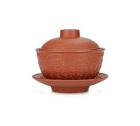 SILINE Yixing Zisha Purple Clay Gaiwan, taza de té de kungfu chino, set de té de hojas florecientes y sueltas, 4 oz (Baifu, arcilla roja)