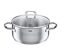 Silit 2101256748 Toskana Olla 20 cm de diámetro Aprox. 2,5 l Reborde Tapa de Cristal parcialmente Mate Inducción Apto para lavavajillas, Acero Inoxidable, Plata