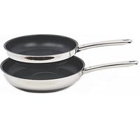 Silit Calabria - Juego de 2 sartenes de inducción (2 sartenes de 24 y 28 cm, acero inoxidable pulido, revestimiento antiadherente, apto para horno, mango reductor de calor, borde ancho, aptas para