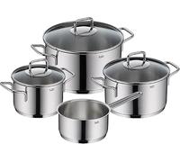 Silit Extra Cook - Batería de cocina (4 piezas, 16/20/24 cm, con tapa de cristal, cacerola de 16 cm, escala interior, borde ancho, apto para lavavajillas, acero inoxidable Crominox)