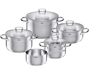 Silit Toscana - Batería de Cocina 5 Piezas de Acero inoxidable Parcialmente Mate, Tapas de Cristal, Aptas para Todo Tipo de Cocinas