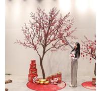 Silk Artificial Cherry Peach Blossom Tree Fake Red Faux Flowers for Wedding Home Decor(7M)
