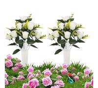 Silk Grave Ornament, Realistic Artificial Plants, 2.00x2.00 Pieces Bouquet with Life-like Design, Memorial Silk Flower Set, Cemetery Decor with Traditional Style, Funeral Gravesite for Memorial Day