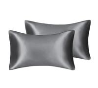 Silk Pillowcase, Funda Almohada Seda Funda de Almohada de satén con diseño de sobre, Funda de cojín Suave y Saludable for Hotel y hogar, tamaño Queen y satén de Seda de imitación(Dark Grey,Queen)