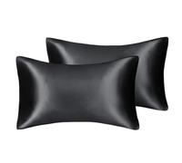 Silk Pillowcase, Funda Almohada Seda Funda de Almohada de satén con diseño de sobre, Funda de cojín Suave y Saludable for Hotel y hogar, tamaño Queen y satén de Seda de imitación(Black,King)