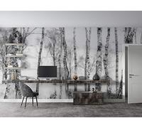 SILK ROAD EU Papel Pintado Pared Panorámico Jungla de Seda, 356cm × 250cm, Bosque de abedules blanco y negro, Póster Gigante de Pared Personalizado 3D Para Salón o Dormitorio