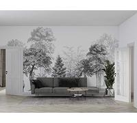 SILK ROAD EU Papel Pintado Pared Panorámico Jungla de Seda, 356cm × 250cm, Maderas en blanco y negro, Póster Gigante de Pared Personalizado 3D Para Salón o Dormitorio