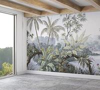 SILK ROAD EU Papel Pintado Pared Panorámico Jungla de Seda, 410cm × 280cm, Palmeras y lago, Póster Gigante de Pared Personalizado 3D Para Salón o Dormitorio