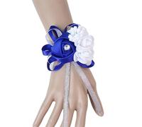 Silk Roses White Wrist Corsage Wrist Flowers for Bridesmaids Flower Bracelet Pink Blue Bridal Sisters Wedding Accessories Fiesta de bodas(Deep- Blue)