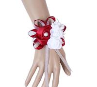 Silk Roses White Wrist Corsage Wrist Flowers for Bridesmaids Flower Bracelet Pink Blue Bridal Sisters Wedding Accessories Fiesta de bodas(Dark Red)
