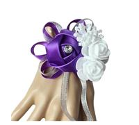 Silk Roses White Wrist Corsage Wrist Flowers for Bridesmaids Flower Bracelet Pink Blue Bridal Sisters Wedding Accessories Fiesta de bodas(PURPLE)