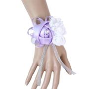 Silk Roses White Wrist Corsage Wrist Flowers for Bridesmaids Flower Bracelet Pink Blue Bridal Sisters Wedding Accessories Fiesta de bodas(Light purple)