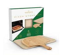 Silk Route Home - Juego de piedra y paleta para pizza - Piedra rectangular para pizza de cordierita grande resistente a la temperatura y antiadherente (38 x 30 cm) y paleta de bambú duradera de alta