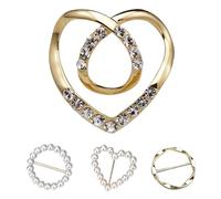 Silk Scarf Ring, Fashion Buckle Clip, Hat Belt Holder, Elegant Metal Alloy Build, Rhinestone and Pearl Designs, Daily Outfit Accessory Use, 1.57x1.57 Inches, Assorted, 4 Pack