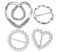 Silk Scarf Ring, Fashion Buckle Clip, Hat Belt Holder, Elegant Metal Alloy Build, Rhinestone and Pearl Designs, Daily Outfit Accessory Use, 1.57x1.57 Inches, Assorted, 4 Pack