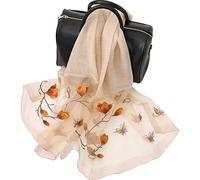 Silk Scarf Women Bufanda de seda para mujer satinada natural pura hijab fina máscaras de seda de lujo para personas mayores hechas a mano bufanda azul muselina loto playa (Beige)
