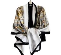 Silk Scarf Women White Shawl Stain Neckerchief Head Wraps Thin Scarf Ladies Beach Shawl Vintage Painting Bridal Belt Chiffon Muslin Four Leaf Clover Birthday gifts, Hoja Blanca, 180 * 90CM