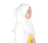 Silk Story Amira - Pañuelo para la cabeza hecho a mano para niñas y niños, 1 pieza, práctico hiyab, bufanda instantánea de algodón jersey cómodo, Blanco, talla única