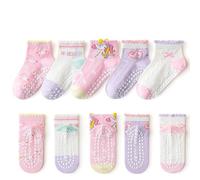 Silkglory Calcetines Antideslizantes Bebe,5 PCS Algodón Lindos Calcetines Infantiles Volantes,Calcetines Recién Nacidos Socks con Lindos Patrones de Bordado 3-5 Años