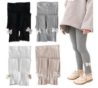 Silkglory Leggings Niñas Pequeñas, 2PCS Pantalones Inferiores Cálidos para Niñas con Decoración de Lazo Delicado 4-5T, Gris/Albaricoque