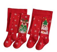 Silkglory Mavideñas Medias para Bebé Niña,Leotardos Niña con Adornos Navideños de Alces y Gatitos Pie completo,2Pcs Leggings de Algodón Suave Medias Cálidas Pantimedias Recién Nacido Rojo 7-9 Años