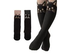Silkglory Medias Niñas,2 Piezas Leotardos Niña Bebés Pequeños con Decoración Linda de Gatito, Mallas Medias Sin Costuras Pantimedias de Algodón Bebés Recién Nacidos Marrón/Negro/Almendra 7-9 Años