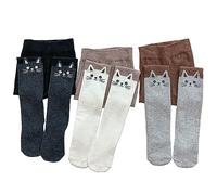 Silkglory Medias Niñas,3 Piezas Leotardos Niña Bebés Pequeños con Decoración Linda de Gatito, Mallas Medias Sin Costuras Pantimedias de Algodón Bebés Recién Nacidos Gris/Negro/Blanco 9-11 Años