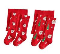 Silkglory Xmas Christmas Baby Girl Tights,Medias Niñas con Santa Claus y Adornos de árboles de Navidad,Leggings Medias de Algodón para Recién Nacido Infant Toddler Red 2-3 Años 2 Pack