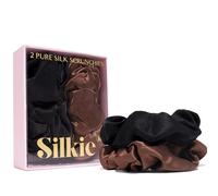 SILKIE Juego de 2 coleteros de seda de morera 100% pura, color crema, café, negro, grandes, bolsa de viaje de seda, lazos para el cabello, elásticos, cuidado del cabello, soporte para cola de caballo