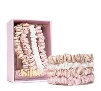 SILKIE Juego de 4 coleteros 100 % de seda de morera pura, color rosa nude, neutro, bolsa de viaje, gomas elásticas para el cuidado del cabello, soporte para cola de caballo, sin daños