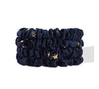 SILKIE Juego de 4 coleteros delgados de seda de morera 100% pura púrpura con diseño de estrella, bolsa de regalo de viaje para uso diario, gomas elásticas para el cuidado del cabello, soporte para