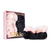 SILKIE x2 Set 100% Pura Seda de Morera Mulberry Rosa Negra Scrunchies de gran tamaño Corbatas para el cabello Elásticos Cuidado del cabello
